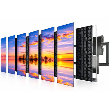 Active LED video wall exploded view showing LED cabinets, module panels and mounting frame - Universal AV Solutions