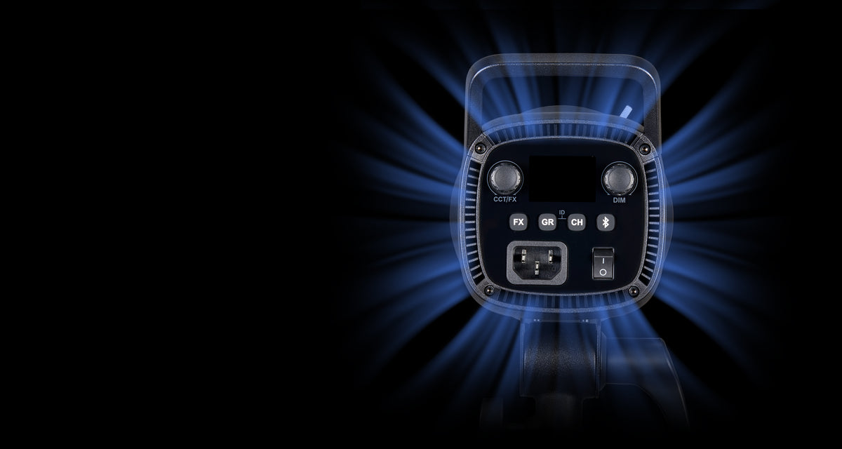 Rear control panel of a Godox SL60II-series light with two dials and buttons