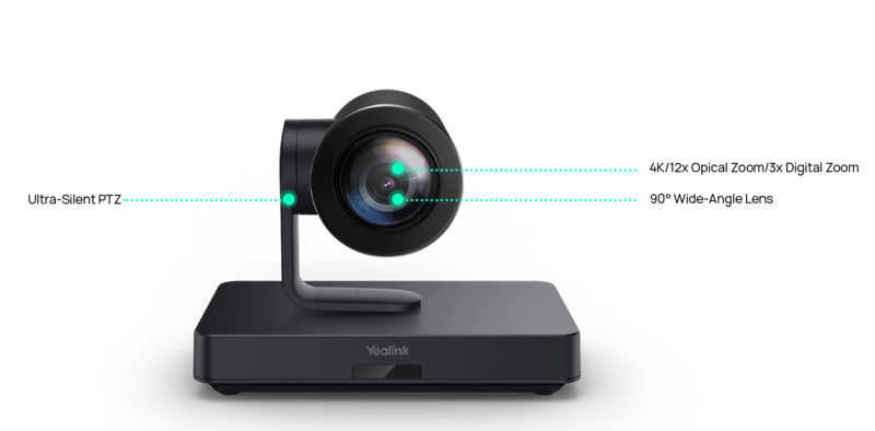 Yealink UVC85 features: ultra-silent PTZ, 12x optical zoom, 90 degree wide-angle lens