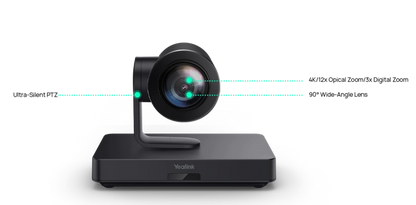 Yealink UVC85 features: ultra-silent PTZ, 12x optical zoom, 90 degree wide-angle lens