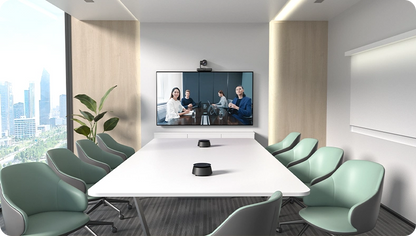 Yealink UVC85 video conferencing camera installed above a display in a meeting room
