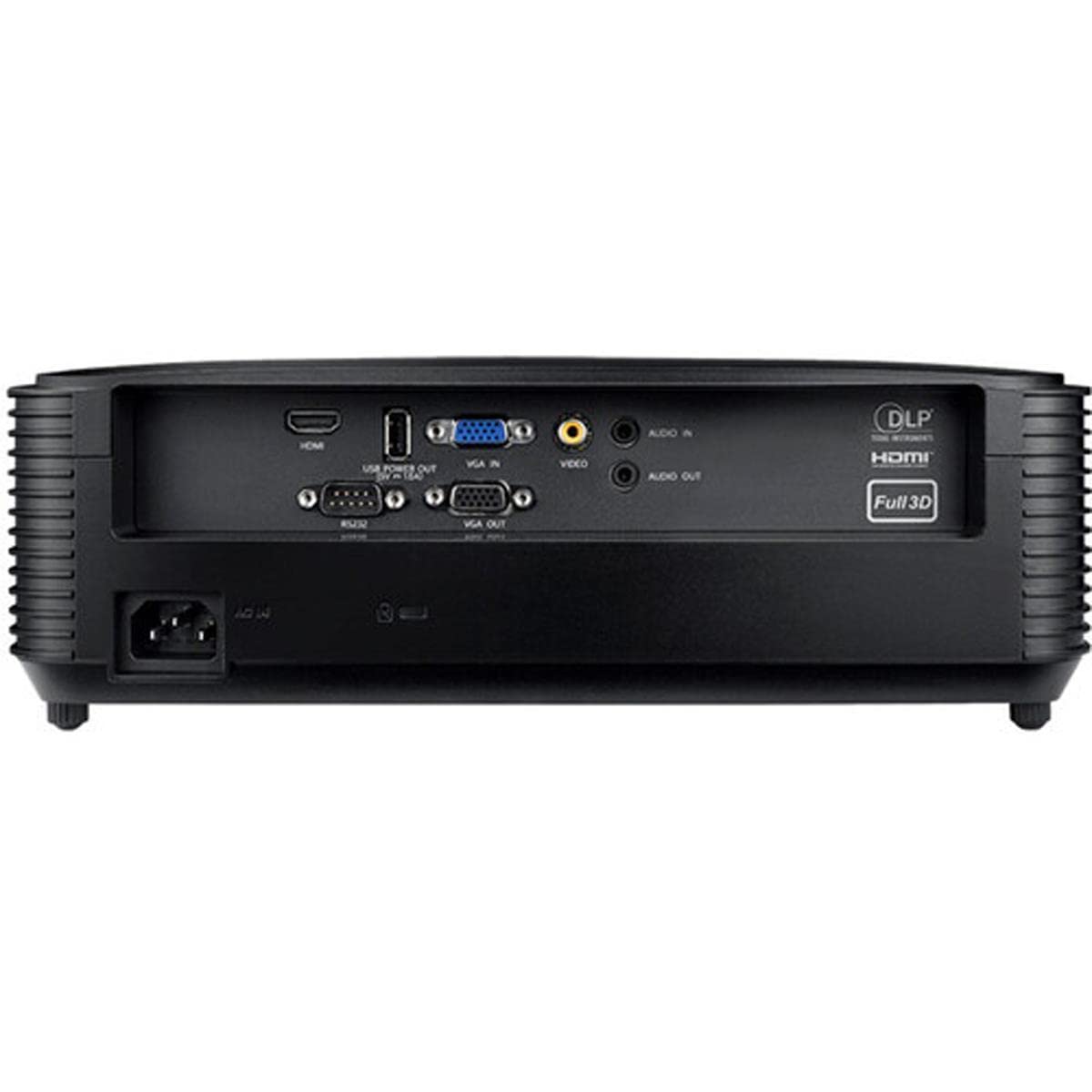Rear panel of the Optoma X400LVe projector showing the input and output ports and AC power inlet