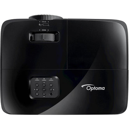 Top view of the Optoma X400LVe projector showing the zoom and focus ring and control keypad