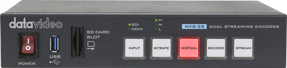 Datavideo NVS-35 H.264 dual streaming encoder front panel with SD card slot, USB port and control buttons