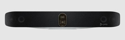 Front view of the Poly Studio V72 premium USB video bar with dual cameras and speakers