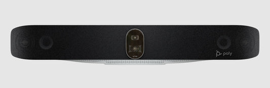 Front view of the Poly Studio V72 premium USB video bar with dual cameras and speakers