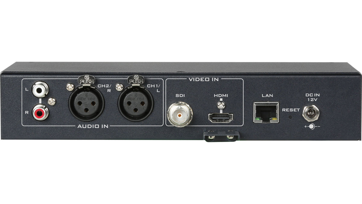 Datavideo NVS-35 HDMI SDI video encoder rear panel with XLR, RCA, SDI, HDMI and LAN connections