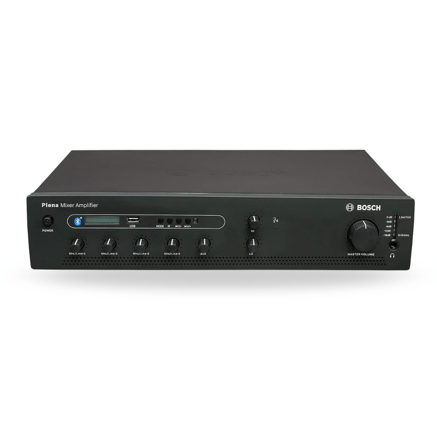Bosch Plena PLE-1ME240-3IN 240W compact mixer amplifier, front view