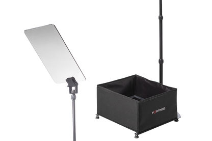Fortinge PROC stage teleprompter glass panel, monopod and monitor floor unit