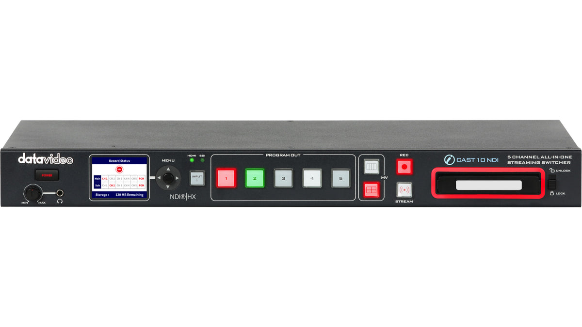 Datavideo iCAST 10NDI streaming switcher straight-on front panel