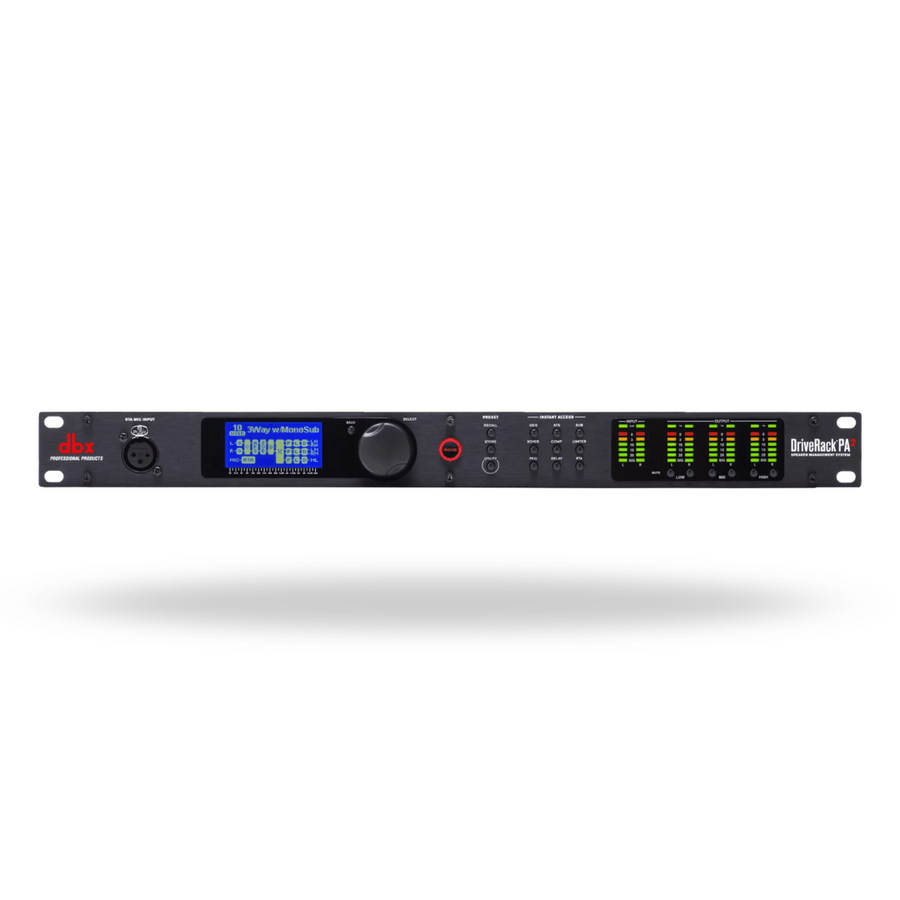 dbx PA2-V loudspeaker management system processor, front view