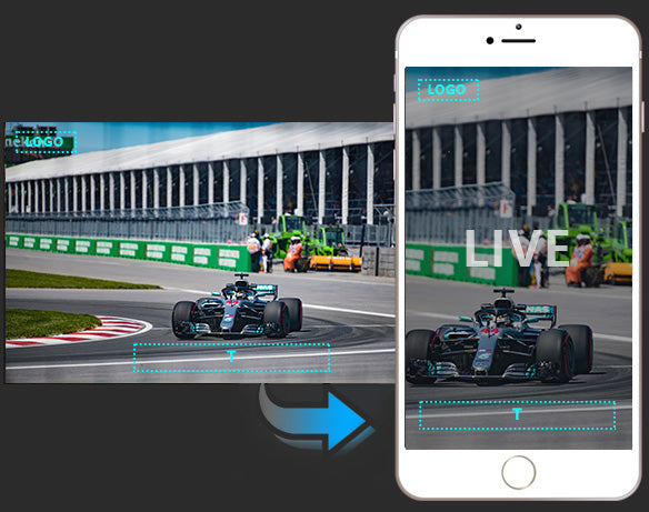 Kiloview E3 portrait-mode crop for vertical mobile live streaming of a motorsport event