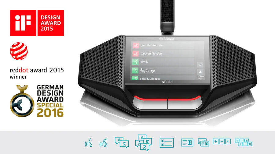 Bosch DICENTIS discussion device with 4.3-inch touchscreen and NFC reader