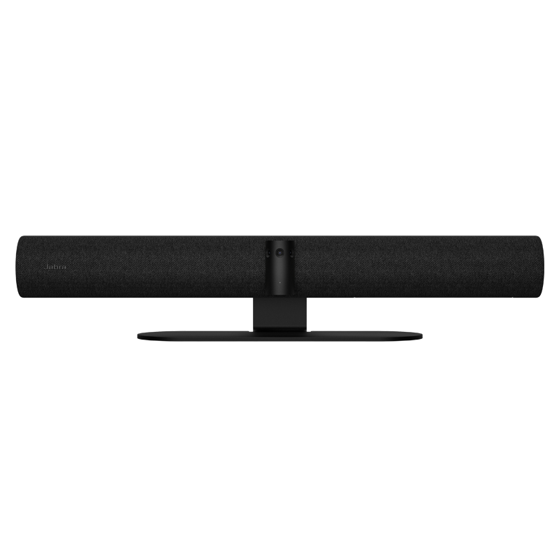 Jabra PanaCast 50 video bar, front view on its table stand