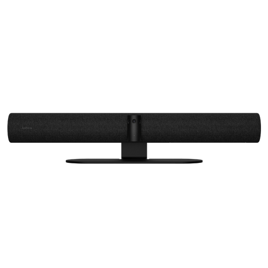 Jabra PanaCast 50 video bar, front view on its table stand