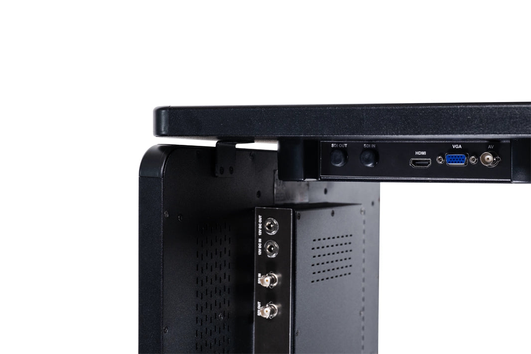Fortinge PROX teleprompter monitor rear connection panel with HDMI and VGA inputs