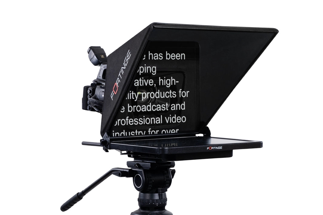 Fortinge PROX studio teleprompter with enlarged hood and trapezoidal glass
