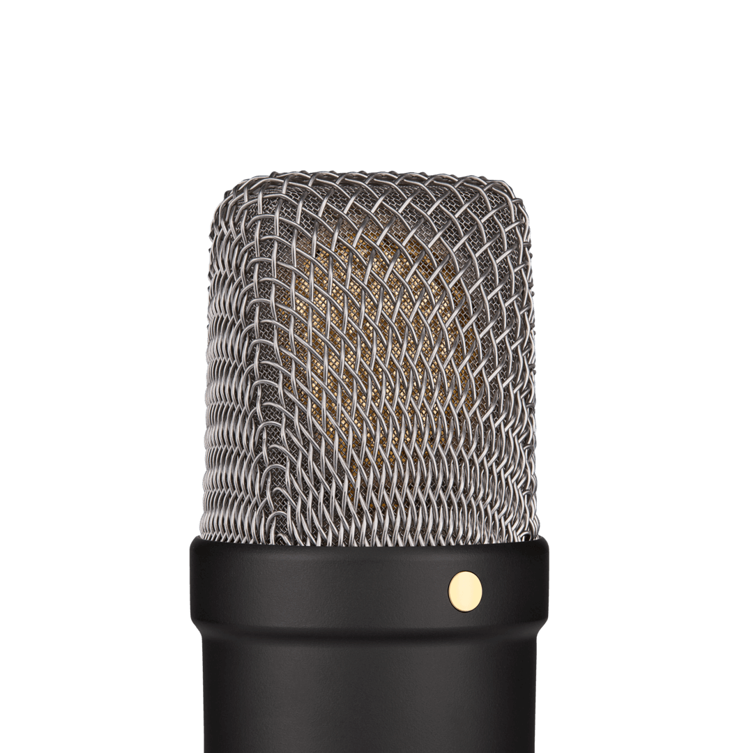 Close-up of the 1-inch HF6 capsule on the black RØDE NT1 Signature Series