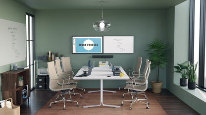 Jabra PanaCast 50 in a meeting room with a whiteboard and shared content on screen