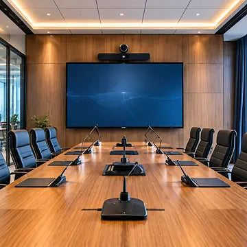 Executive boardroom with professional AV and video conferencing system