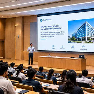 Lecture hall with presentation display and professional AV system