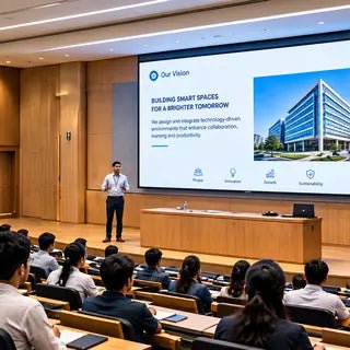 Lecture hall with presentation display and professional AV system